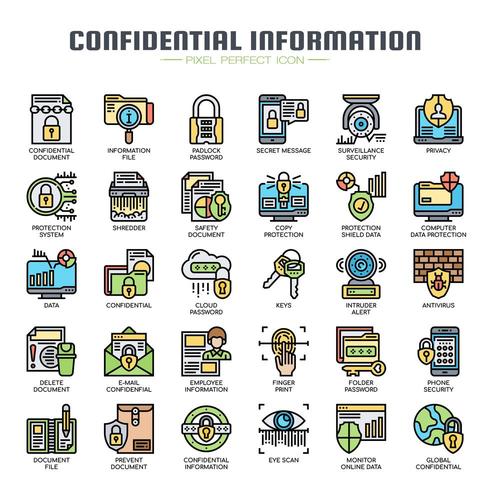 Iconos de líneas finas de información confidencial vector