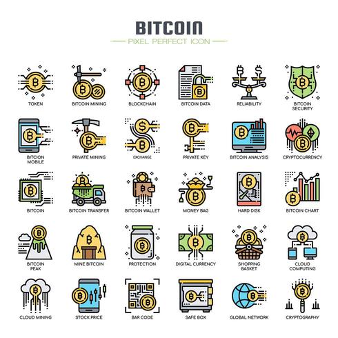 Iconos de línea delgada de elementos de Bitcoin vector