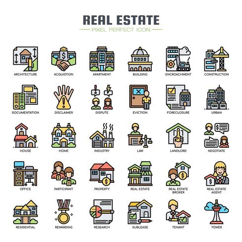 Real Estate Thin Line Color Icons vector