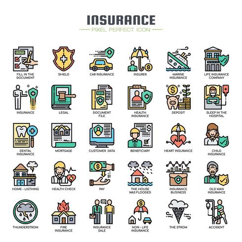 Insurance Elements Thin Line Color Icons vector