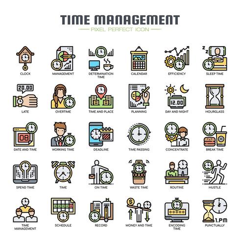 Time Management Thin Line Icons vector