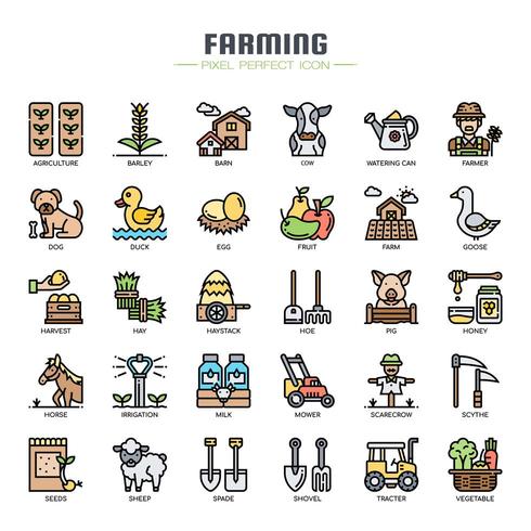 Farming Thin Line Icons vector