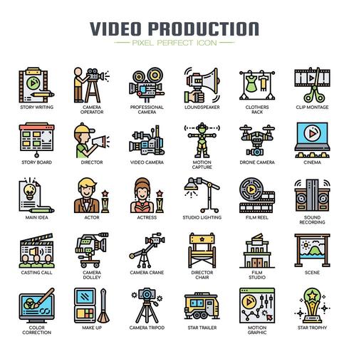 Iconos de línea fina de producción de video vector