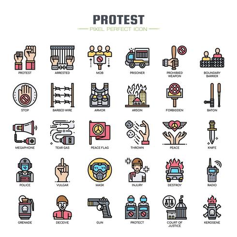 Protest Elements Thin Line Color cons vector