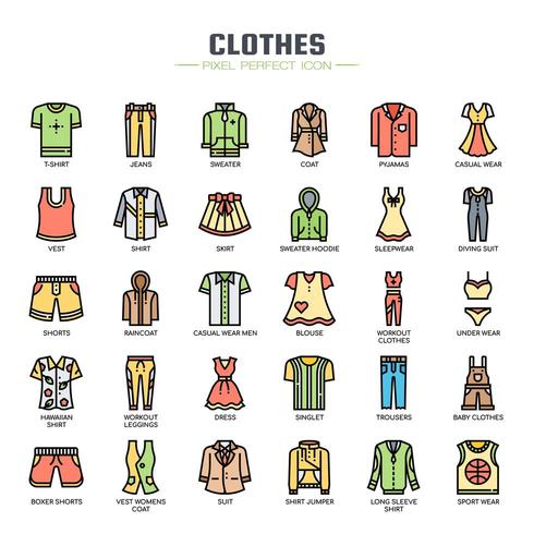 Iconos de línea fina de ropa vector