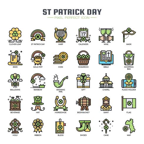 Iconos de colores de línea fina del día de San Patricio vector