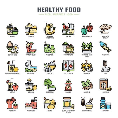 Iconos de línea fina de alimentos saludables vector