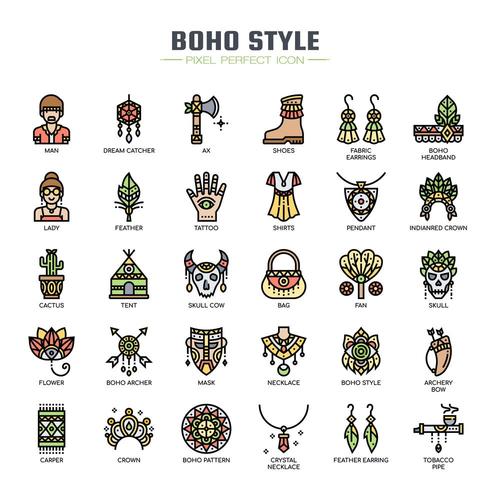 Iconos de línea fina de estilo boho vector