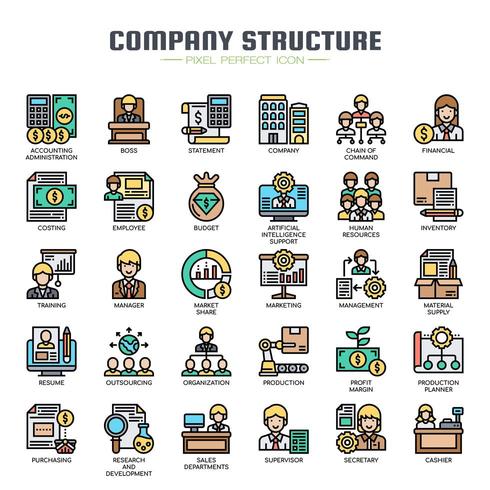 Estructura de la empresa Iconos de líneas finas vector