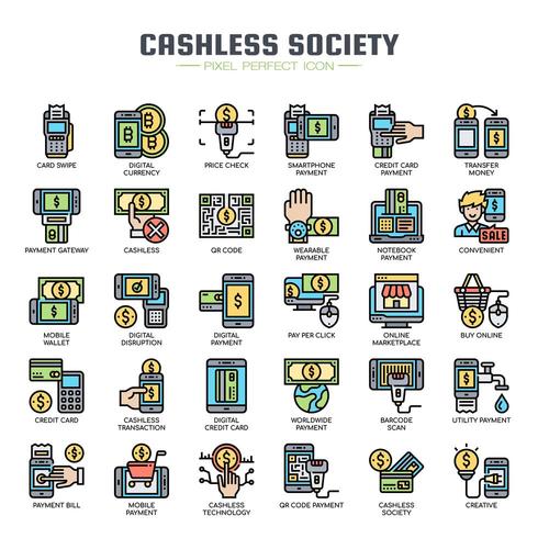 Cashless Society Thin Line Icons vector