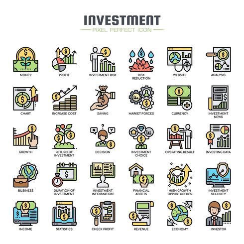 Iconos de línea fina de elementos de inversión vector