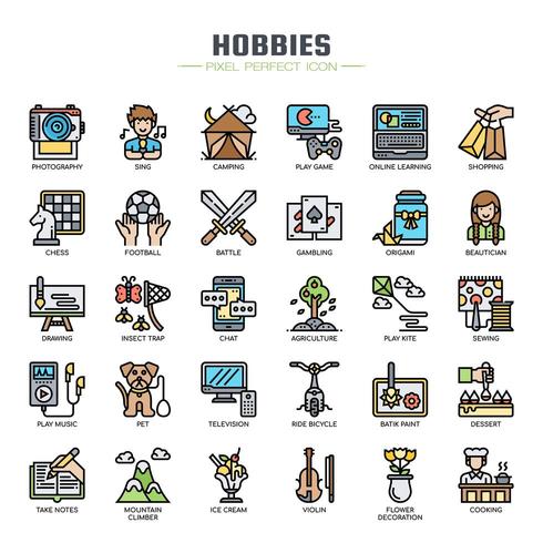 Hobbies Elements Thin Line Icons vector