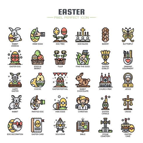 Iconos de línea fina de elementos de Pascua vector