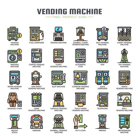 Iconos de línea fina de máquina expendedora vector