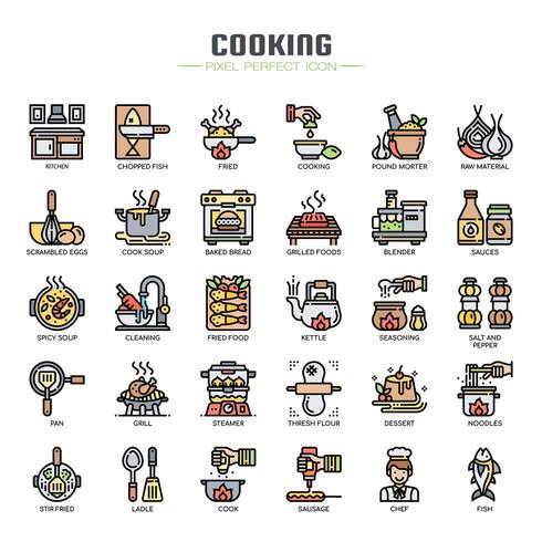 Elementos de cocina iconos de líneas finas vector