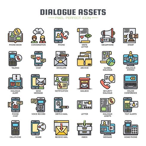 Dialogue Assets Thin Line Icons vector