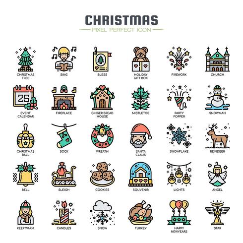 Christmas Elements Thin Line Icons vector