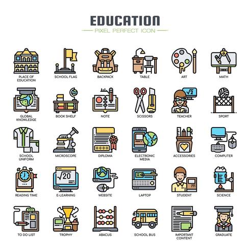 Iconos de línea delgada de educación vector