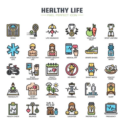 Iconos de delgada línea de vida saludable vector