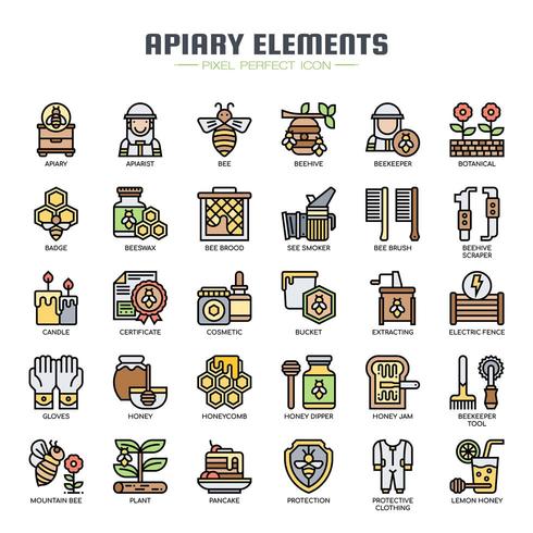 Apiary Elements Thin Line Icons vector