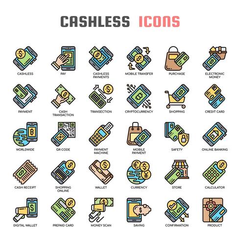 Cashless Thin Line Icons vector