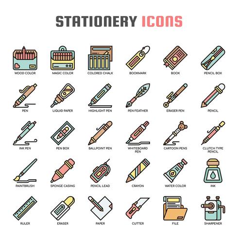 Stationery Elements Thin Line Icons vector
