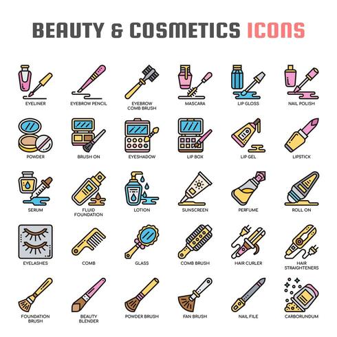 Iconos de línea fina de belleza y cosmética vector