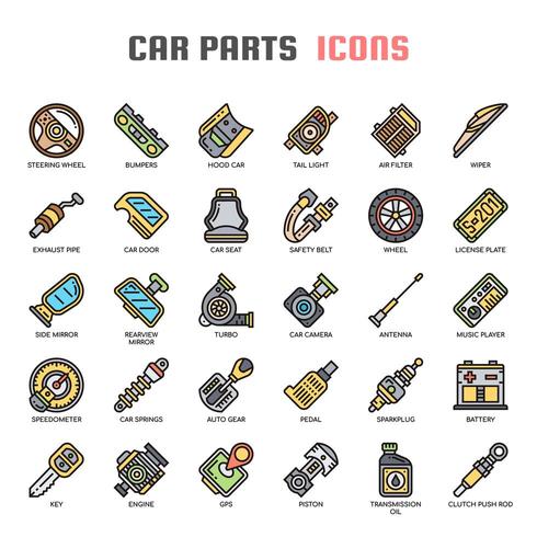 Car Parts Thin Line Color Icons vector