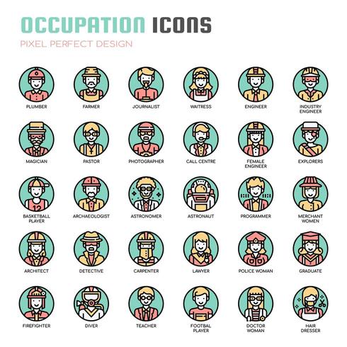 Iconos de línea fina de ocupación vector