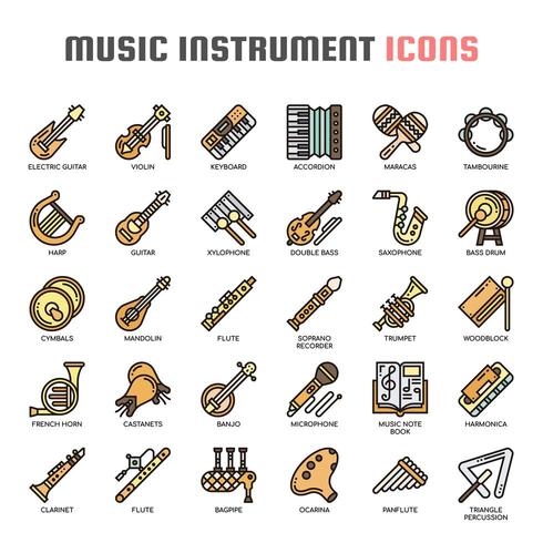 Iconos de color de línea fina de instrumentos musicales vector