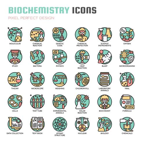 Iconos de línea delgada de bioquímica vector