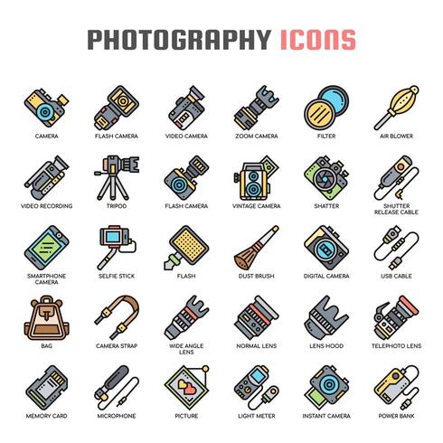 Iconos de línea fina de fotografía vector