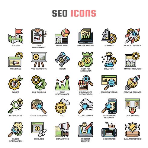 Iconos de línea delgada de SEO vector