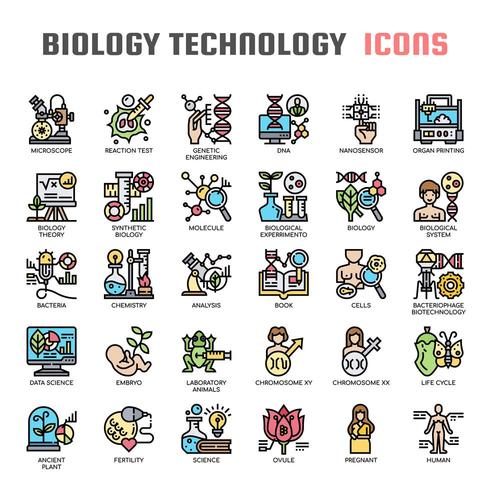 Iconos de línea fina de tecnología de biología vector