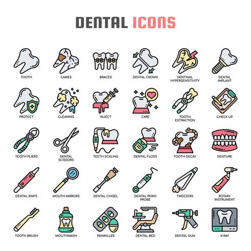 conjunto de iconos de gemas dentales vector de contorno. cuidado