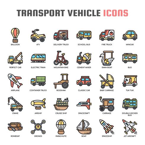 Vehículo de transporte, línea delgada y Pixel Perfect Icons vector