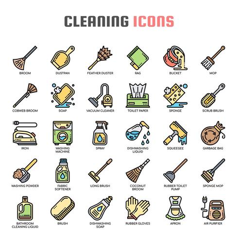 Cleaning Thin Line Icons vector