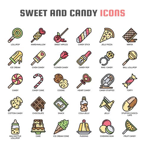 Iconos de líneas finas dulces y dulces vector