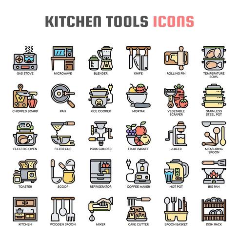 Iconos de línea fina de herramientas de cocina vector