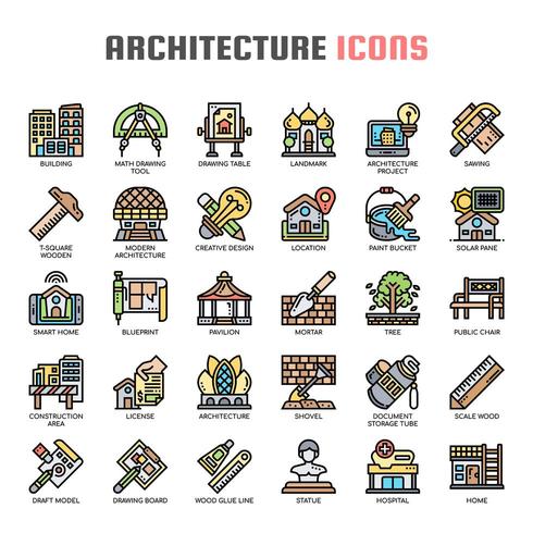 Iconos de línea delgada de arquitectura vector