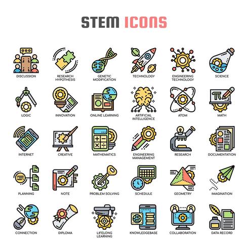 STEM  Thin Line Color Icons vector