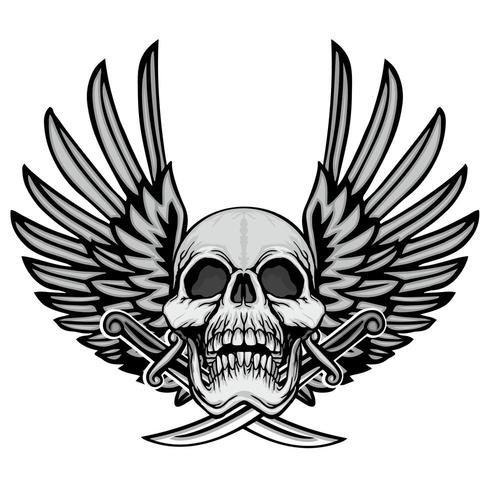 grunge skull coat of arms with wings vector