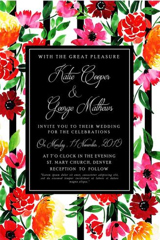 Watercolor Floral Wedding Invitation Card vector