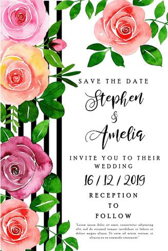 Tarjeta de invitación de boda floral acuarela vector
