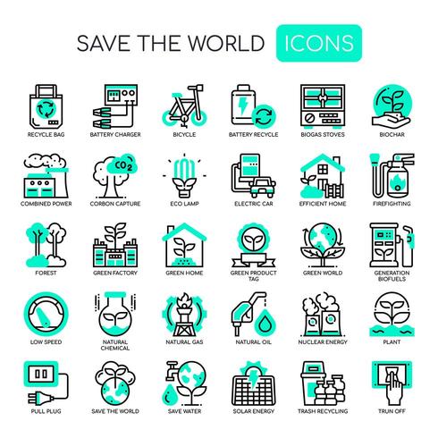 Save The World Thin Line Monochrome Icons vector