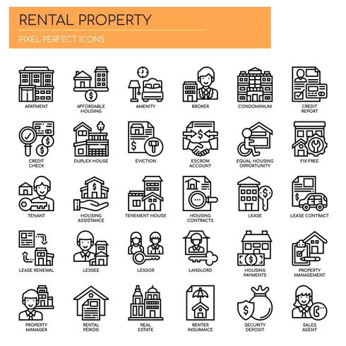 Rental Property Investing Thin Line Icons vector