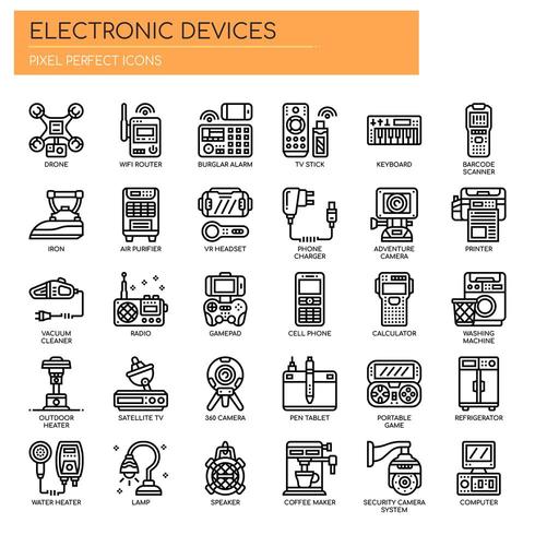 Iconos de línea fina de dispositivos electrónicos vector