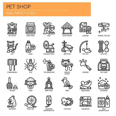 Tienda de mascotas iconos de líneas finas vector