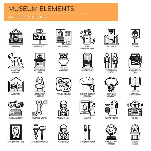 Iconos de línea fina de elementos de museo vector