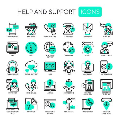 Help and Support Thin Line Monochrome Icons vector